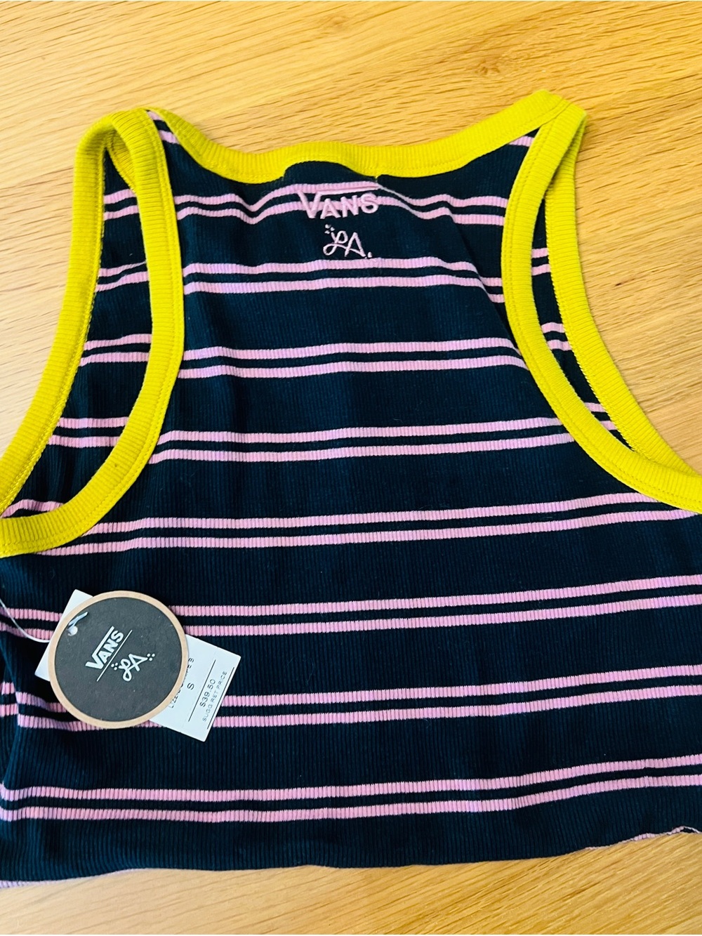 Vans Black & Pink Striped Ribbed Bodysuit with Yellow Trim